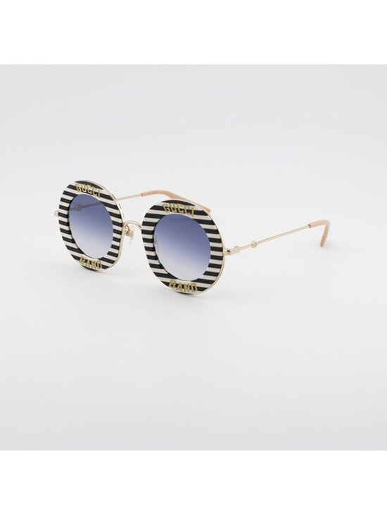 Gucci GG0113S 008 Sunglasses Black Round Frame, Blue Gradient Lenses main image 8